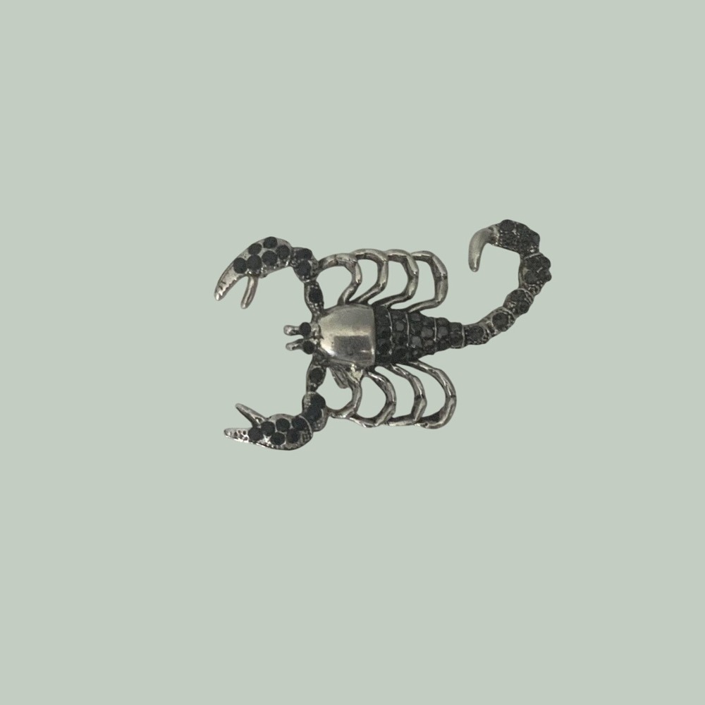 Silver Tone Black Rhinestone Scorpion Brooch Pin Gothic Zodiac Jewelry